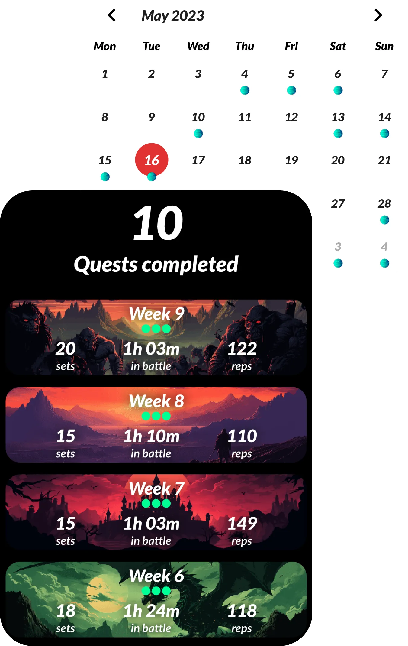 Workout tracking and quests